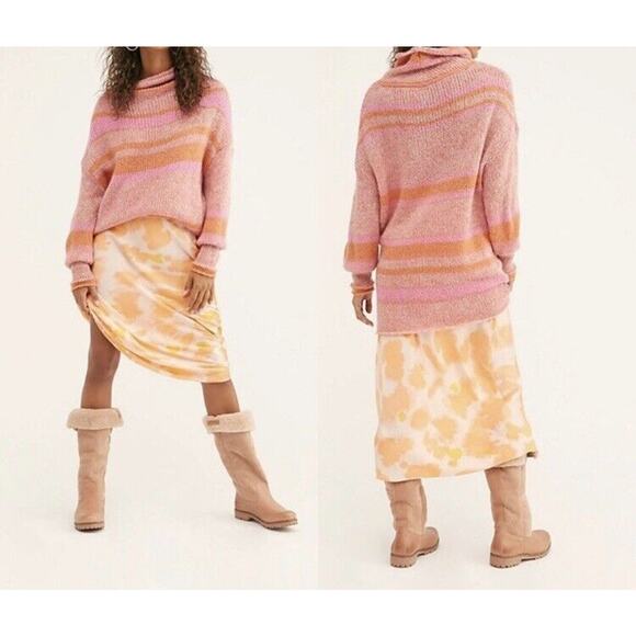 Free People Women Striped Cowl-Neck Pink Tunic Sweater Dress Size S - Picture 2 of 11